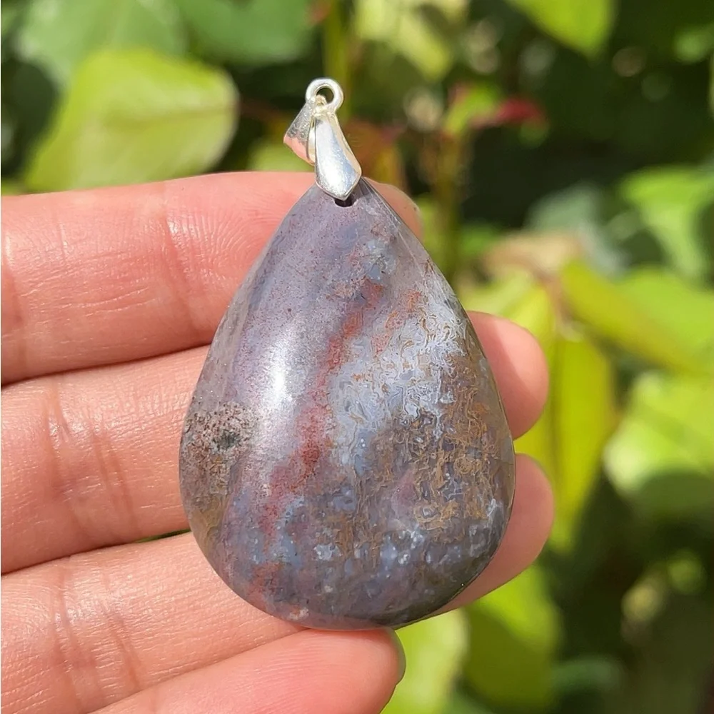 Sterling silver‎ 925 stamped purple colorful moss agate pendant
